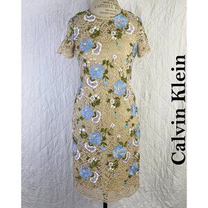 Calvin Klein Cream Floral Embroidered Cocktail Dress